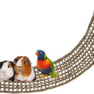 100 x 18 CM Bird Seagrass Mat, Natural Seagrass Woven Net, Bird Hammock Mat with Hooks, Bird Cage Accessories, Climbing Rope Ladder Chew Toys for Cockatiel Hamster Guinea Pig Rats Hamster Parakeet