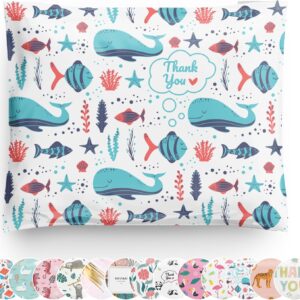 10x13 Poly Mailers 100 Pack | Under The Sea | Reusable Shipping Supplies Envelopes | Plastic Small Business Clothing Packaging Mailing Bags | Self Seal Animal Whale Fish Thank You