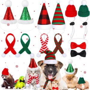 12 Pcs Small Animal Christmas Costume Pet Santa Hat with Scarf Bowties Ferret Christmas Hat Guinea Pig Costume for Hamster Guinea Pig Chinchilla Hedgehog Kitten Small Pet Xmas Party Supplies