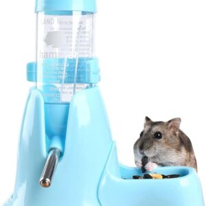 Norhogo Hamsters Water Bottle Automatic Feeder with Stand 80ml ater and Food Dispenser for Small Animals, Guinea Pig, Rat, Rabbit, Dwarf, Gerbil, Chinchilla (Blue)