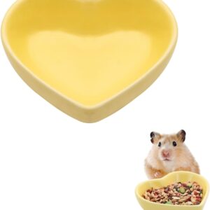 LuckyOpt Hamster Bowl, Ceramic Heart-shaped Pet Bowl Hamster Food Bowl, Washable Small Animal Bowl Hamster Water Bowl for Hamster, Guinea Pig, Gerbil, Hedgehog, Chinchilla, Parrot (Yellow)