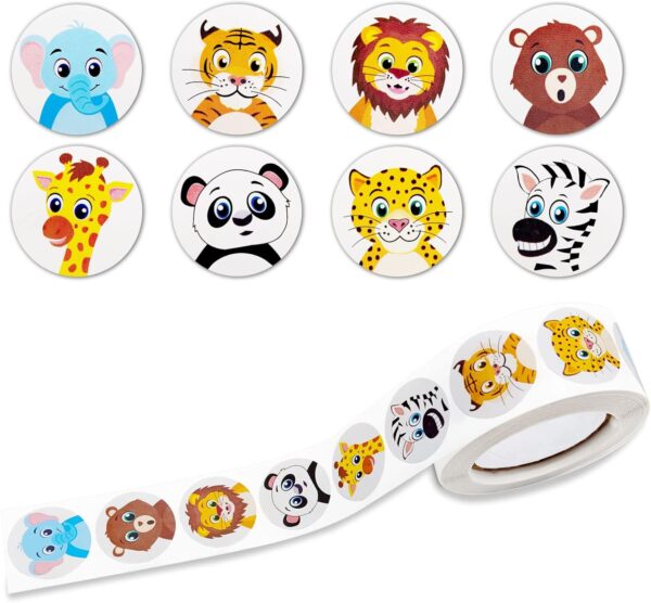 BLMHTWO 500 Pieces Adorable Animal Stickers Round Cute Stickers 8 Designs Small Woodland Animal Tiger Stickers Incentive Stickers for Kids Classroom Supplies Stickers School Teacher (1inch)