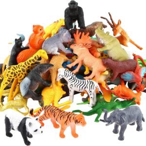 54 Piece Mini Jungle Animals Toys Set,Realistic Wild Animals Figure，Vinyl Pastic Animal Party Favors Toys For Boys Kids Toddlers Forest Small Farm Animals Toys Playset