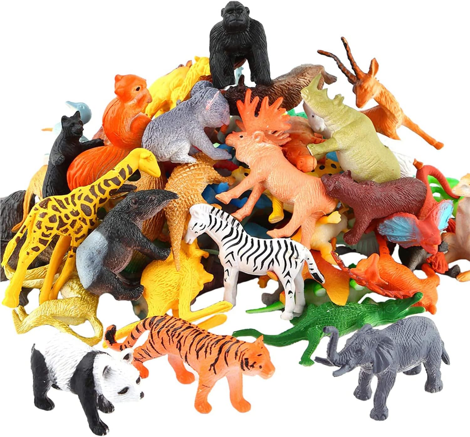 54 Piece Mini Jungle Animals Toys Set,Realistic Wild Animals Figure，Vinyl Pastic Animal Party Favors Toys For Boys Kids Toddlers Forest Small Farm Animals Toys Playset