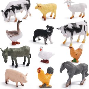 12 Pieces Farm Animal Toys, Mini Farm Animal Figurines Realistic Jungle Farm Animal Figurines Safari Animals Figures Little People Farm for Easter Egg Fillers Birthday Animal Themed Party Supplies