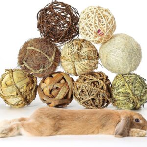 LLGLTOMO Small Animals Play Balls, Chew Grass Balls & Rolling Chew Toys for Bunny, Improve Pets Dental Health for Rabbit, Chinchilla, Guinea Pigs, Hamsters, Gerbils, Rats, Mice (6 pieces)