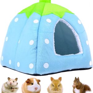 Kuoser Guinea Pig House Hamster Bed, Small Animal Pet Winter House Warm Nest, Non Slip Strawberry Hedgehog House with Removable Pad, Hideout Cage Cave Bed for Chinchilla Ferret Rabbit Gerbil