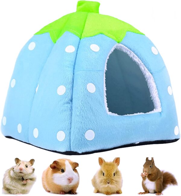 Kuoser Guinea Pig House Hamster Bed, Small Animal Pet Winter House Warm Nest, Non Slip Strawberry Hedgehog House with Removable Pad, Hideout Cage Cave Bed for Chinchilla Ferret Rabbit Gerbil