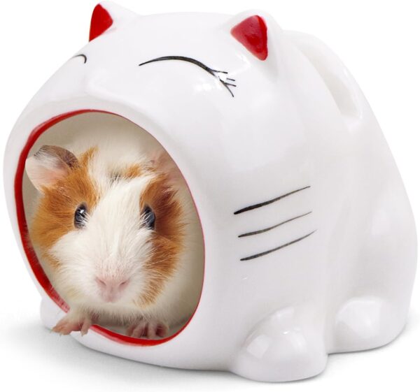 Hamster Habitat, Ceramic Hamster House Hut Cave Hideaway, Small Pet Animal Nest Hideout Cage Accessories for All Season Syrian Rabbit Gerbil Chichilla Hedgehog Sugar Glider Gerbils Rat 1 Pack (Red)