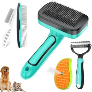 WOPQAEM Dog Brush for Shedding Short Long Haired Cats, 5 in 1 Pet Grooming Kit for Small Medium & Large Animals. Removes Loose Fur, Mats, Tangled. Easy Cleaning. Undercoat Rake + Steam Brush Included