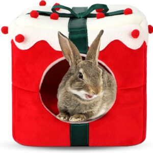 Sbayool Rabbit Bed, 3-in-1 Cozy Rabbit Hideaway, Birthday Gift for Small Animal, Bunny Bed Accessories for Guinea Pig Chinchillas Ferrets Hedgehogs 30CM×30CM×30CM