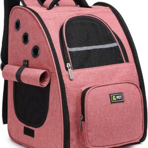 ALLSOPETS Cat Carrier Dog Backpack Foldable Rucksack with Super Ventilated Design Inner Safety Strap Pet Travel Carrier for Puppy Dogs Small Animals Pink