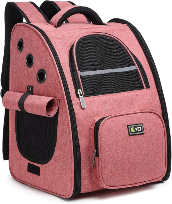 ALLSOPETS Cat Carrier Dog Backpack Foldable Rucksack with Super Ventilated Design Inner Safety Strap Pet Travel Carrier for Puppy Dogs Small Animals Pink