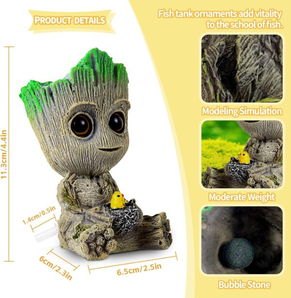 PBMLGO Aquarium Air Bubbler Ornaments Fish Tank Decorations, Aquarium Air Stone Safety Environmental Friendly Resin Groot Decorations with Air Bubbler Stone for Aquarium Fish Tank Accessories - Image 2