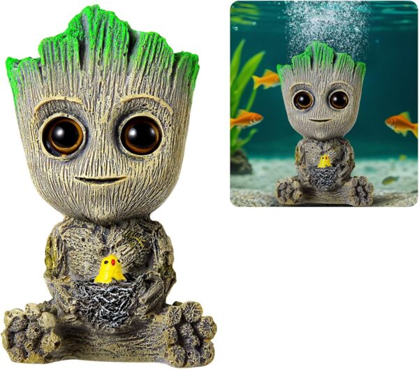 PBMLGO Aquarium Air Bubbler Ornaments Fish Tank Decorations, Aquarium Air Stone Safety Environmental Friendly Resin Groot Decorations with Air Bubbler Stone for Aquarium Fish Tank Accessories