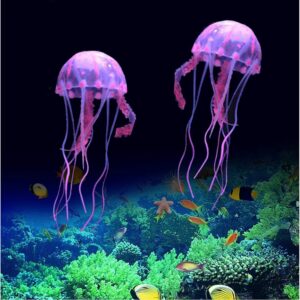 FuninCrea Jellyfish Fish Tank Decorations, Artificial Jellyfish Ornament, Aquarium Jellyfish Glow Decorations, Fish Tank Decoration is Suitable for Fish Tank/Aquarium (Pink)