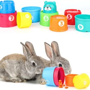 WALLFID 8 PCS Stacking Cups for Rabbits-Bunny Toys for Hiding Food and Playtime Fun,BPA-Free Safe Plastic Pet Toys,Multi-Coloured and Various Sizes (Number)