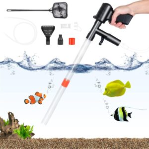 Ceboic Fish Tank Aquarium Gravel Cleaner, Quick Air-Pressing Water Exchanger Adjustable Water Flow, Fish Tank Sand Vacuum Cleaner Kit with Fish Tank Net for Water Changing and Filter Gravel Cleaning