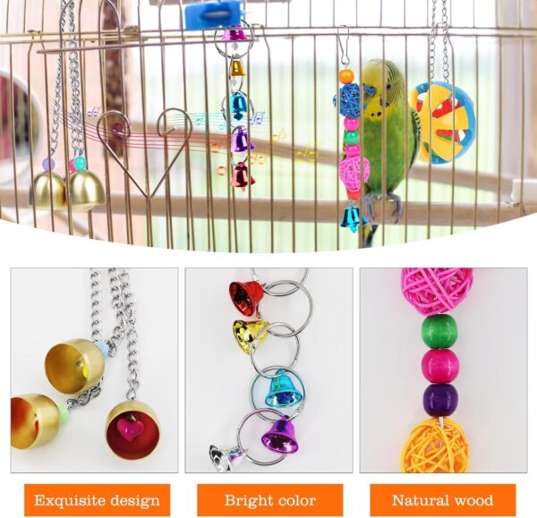 Newthinking Bird Parrot Toys Set, 10 Pack Budgie Toys Swings Hammock Stand Hanging Bell Bird Cage Toys and Accessories for Cockatiels, Small Parakeets, Love Birds, Finches - Image 4