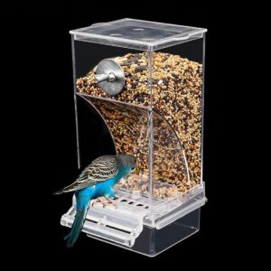 Automatic Bird Feeder,1PC Transparent Hanging Seed Food Container with Perch,No Mess Bird Feeder Bird Cage Accessories for Small and Medium Parakeets Cockatiel Finch Lovebirds (Transparent)