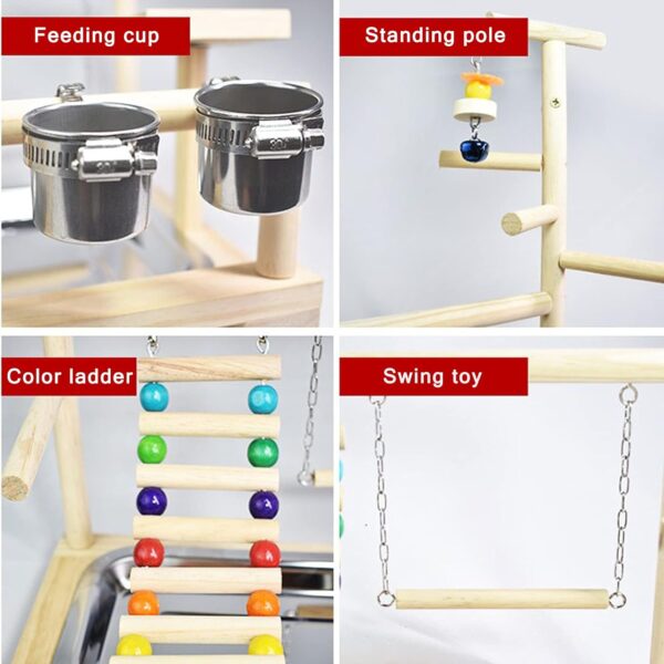 Bird Perch Stand Toy, Wooden Parrot Playground Gym, Budgie toys, Bird Cage - budgie cage - parrot cage Accessories for Small Parakeets, Cockatiels, Finches, Budgie(40 * 26 * 8CM) - Image 3