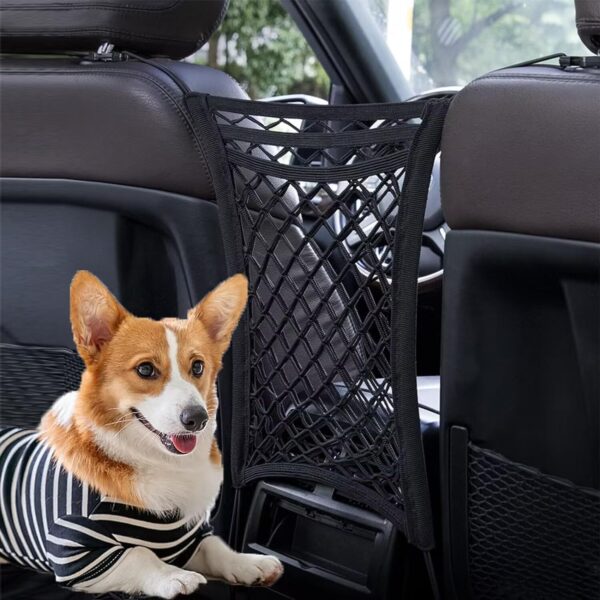 Candora Car Dog Guard Pet Barrier Dog Car Net Barrier with Auto Safety Mesh Organizer Stretchable Storage Bag Universal for Cars, SUVs,3 Layer Pet Dogs Car Driving Accessories Safety Travel - Image 4