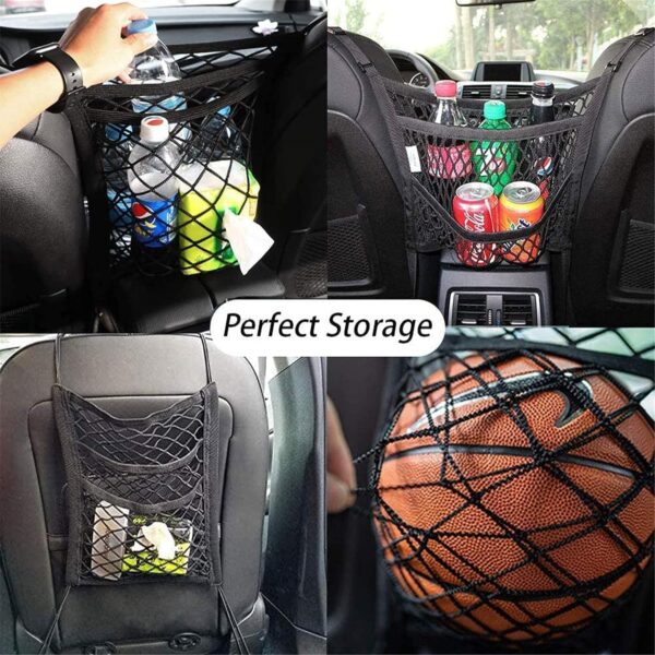 Candora Car Dog Guard Pet Barrier Dog Car Net Barrier with Auto Safety Mesh Organizer Stretchable Storage Bag Universal for Cars, SUVs,3 Layer Pet Dogs Car Driving Accessories Safety Travel - Image 3