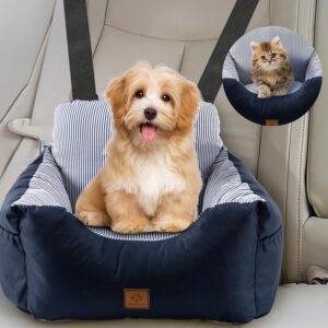 2 in 1 Dog Car Seat Washable and Stain Resistant Pet Booster Seat for Small and Medium Dogs Cats Super Soft PP Cotton Travel Safety Pet Car Seat with Storage Bag and Harness Strap