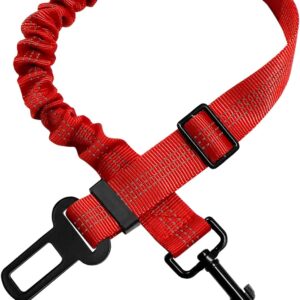 Dog Car Harness,Dog Seat Belts for Cars UK, Dog Safety Seat Belt Adjustable with Elastic and Safety Buckle of Car Travel Accessories for Pets (Red)