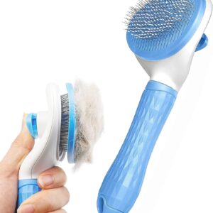 Dog Brush Cat Brush Grooming Comb,Self Cleaning Cat Dog Slicker Brushes with Smooth handle,Pet Grooming Tool with Cleaning Button for Cat Dog Shedding Tools Cat Dog Massage Clean Tangled Brush