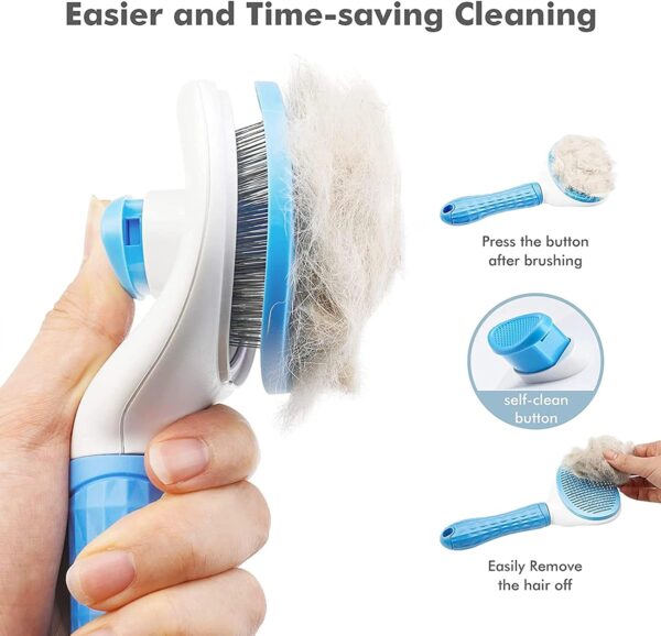 Dog Brush Cat Brush Grooming Comb,Self Cleaning Cat Dog Slicker Brushes with Smooth handle,Pet Grooming Tool with Cleaning Button for Cat Dog Shedding Tools Cat Dog Massage Clean Tangled Brush - Image 2