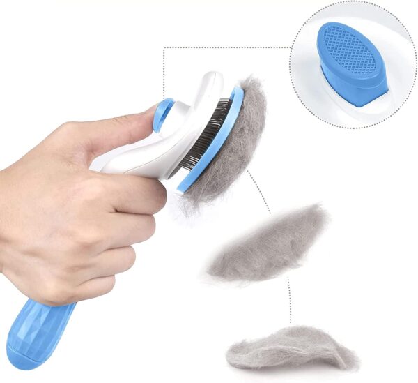 Dog Brush Cat Brush Grooming Comb,Self Cleaning Cat Dog Slicker Brushes with Smooth handle,Pet Grooming Tool with Cleaning Button for Cat Dog Shedding Tools Cat Dog Massage Clean Tangled Brush - Image 3
