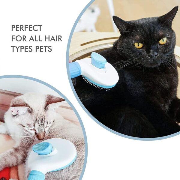 Dog Brush Cat Brush Grooming Comb,Self Cleaning Cat Dog Slicker Brushes with Smooth handle,Pet Grooming Tool with Cleaning Button for Cat Dog Shedding Tools Cat Dog Massage Clean Tangled Brush - Image 4