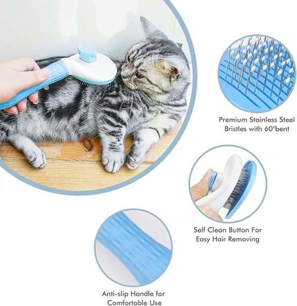 Dog Brush Cat Brush Grooming Comb,Self Cleaning Cat Dog Slicker Brushes with Smooth handle,Pet Grooming Tool with Cleaning Button for Cat Dog Shedding Tools Cat Dog Massage Clean Tangled Brush - Image 6