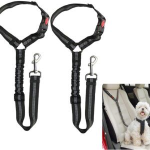 2 Pack Dog Car Headrest Seat Belt - for Pet Dogs Safety Harness Travel Accessories in UK, with Adjustable Heavy Duty Nylon & Anti Shock Elastic Bungee Buffer