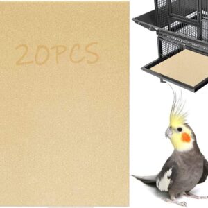 20 Pcs Gravel Liner Paper for Bird Cage, 11 x 17 inch Birdcage Liner Bedding Calcium Paper Special for Bird Cage in Sea Sand, Easy Clean Pet Sandpaper, Light Yellow Sandpaper for Parrots Cockatiels