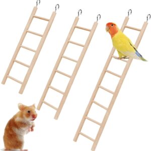 3 Pcs Bird Toys Wooden Ladder,3 Size Parakeet Hamster Cage Hanging Bird Climbing Ladder with Five/Six/Eight Rugs Natural Wooden Step Ladder for Parrots, Cockatoo and Lovebirds Birdcage Accessories