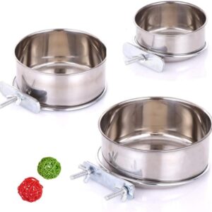 3 Pieces Bird Feeding Dish Cups Stainless Steel Parrot Feeding Cups Animal Cage Water Food Bowl Bird Cage Cups Holder with Clamp Holder for Bird Parrot Small Animal