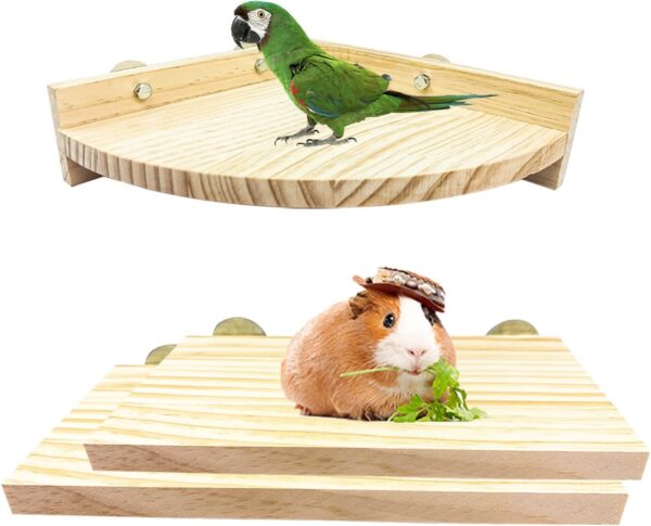 3PCS Bird Platform Perch Stand, Natural Wood Budgie Parrot Toys and Accessories for Cage for Chinchilla Mouse Rat Dwarf Hamster - Box Packaging