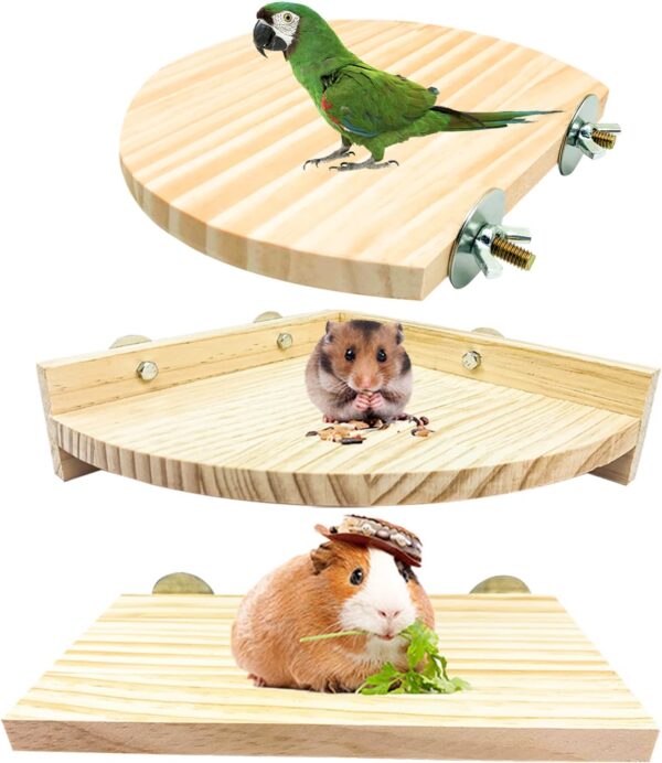 3PCS Hamster Wooden Platform Perch Stand, Natural Bird Budgie Toys and Accessories, Parrot Cage Perch for Chinchilla Mouse Rat Dwarf Hamster Small Animals - Box Packaging