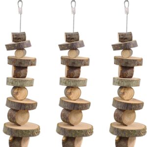 3Pcs Natural Hanging Wood Chew Toy, Small Animals Apple Wood Cage Hanging Chew Toys, Molar Chew Wood Treat for Hamster, Rabbits, Guinea Pigs, Chinchilla, Squirrel, Style B