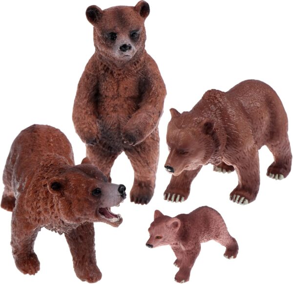 4 Pack Realistic Bear Figurines Toys Plastic Forest Animal Brown Bear Family Figures Educational Learning Playset Small Brown Bear Toys Miniature Woodland Creature Party Supplies Cake Toppers