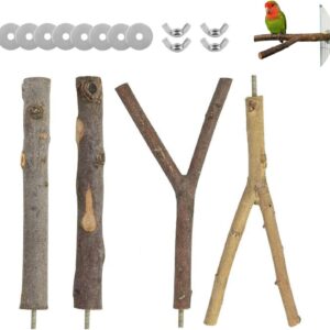 4 Pcs Bird Perches Parrot Stand Natural Wood Perch Parakeet Toys Parrot Perch Stand Set Standing Bird Cage Accessories for Parrots Finches Lovebirds