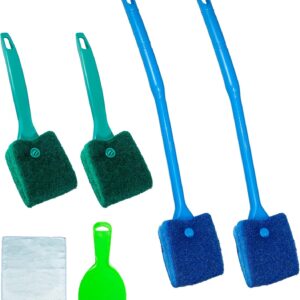 4 Pcs Double Sided Aquarium Fish Tank Sponge Cleaning Brush, Long Handle Fish Tank Algae Cleaner Aquarium Algae Scraper for Glass Aquariums (6 PCS)