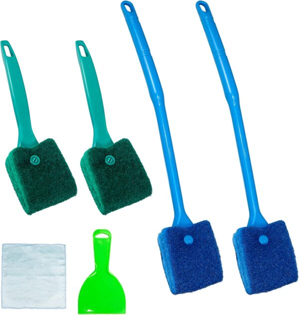 4 Pcs Double Sided Aquarium Fish Tank Sponge Cleaning Brush, Long Handle Fish Tank Algae Cleaner Aquarium Algae Scraper for Glass Aquariums (6 PCS)