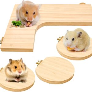 4 Pcs Hamster Wooden Platform Shelf, L-Shaped Large Platform Natural Wood Parrot Round Stand Board Mice Activity Pedal Chinchilla Bird Cage Accessories for Bird Small Animals Habitat Toy (L01)