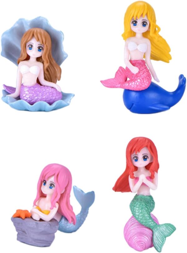 4 Pieces Aquarium Fish Tank Mermaid Ornament, Fairy Garden Miniature Mermaid Figurine Micro Landscape Aquarium Decoration for DIY Craft Aquarium Fish Tank Accessories Theme Party Decoration