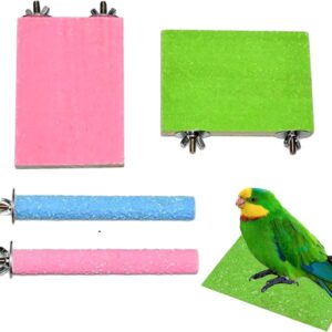 4Pcs Bird Parrot Perches,Natural Wood Bird Perch Stand Platform and Bird Paw Grinding Stick,Bird Cage Accessories for Parakeets Cockatiels Budgies Parakeet Lovebird