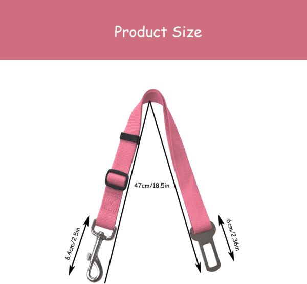 Rumyve Adjustable Dog Nylon Car Seat Belt, Pet travel Accessory Seat Belt Safety Restraint Strong Durable (Pink) - Image 2