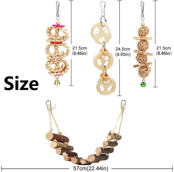 8 Pcs Bird Toys, Wooden Bird Cage Budgie, Parrot Bird Chewing Natural Wood Hanging Swing and Jumping Budgie Accessories - Image 6